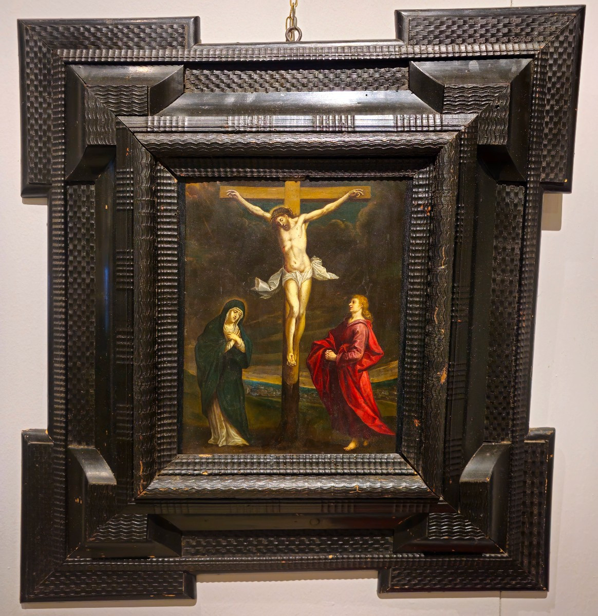 Oil Painting On Copper Depicting "crucifixion" From The Late 17th Century