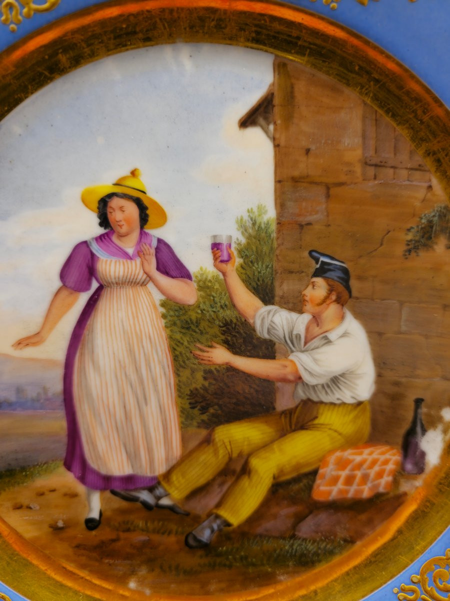 Assiette en porcelaine représentant les costumes du canton de Vaud, manufacture parisienn Darte-photo-3