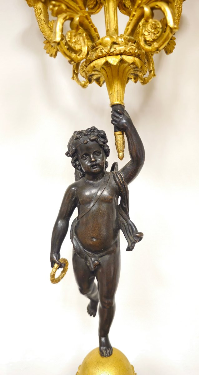 Paire de candélabres Charles X en bronze doré avec figures de putti, France-photo-4