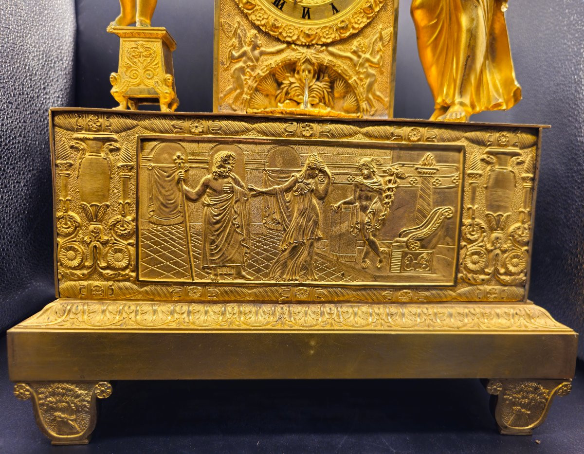 Pendule Léda et le Cygne Empire en Bronze Doré au Mercure, France Début XIXe Siècle-photo-1