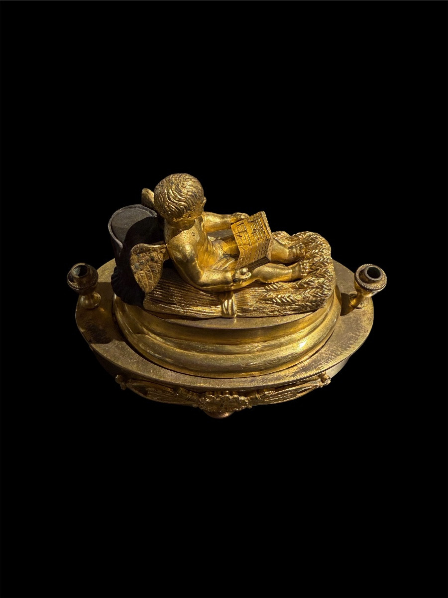 Encrier en bronze doré Époque Empire, France vers 1810-1820-photo-2