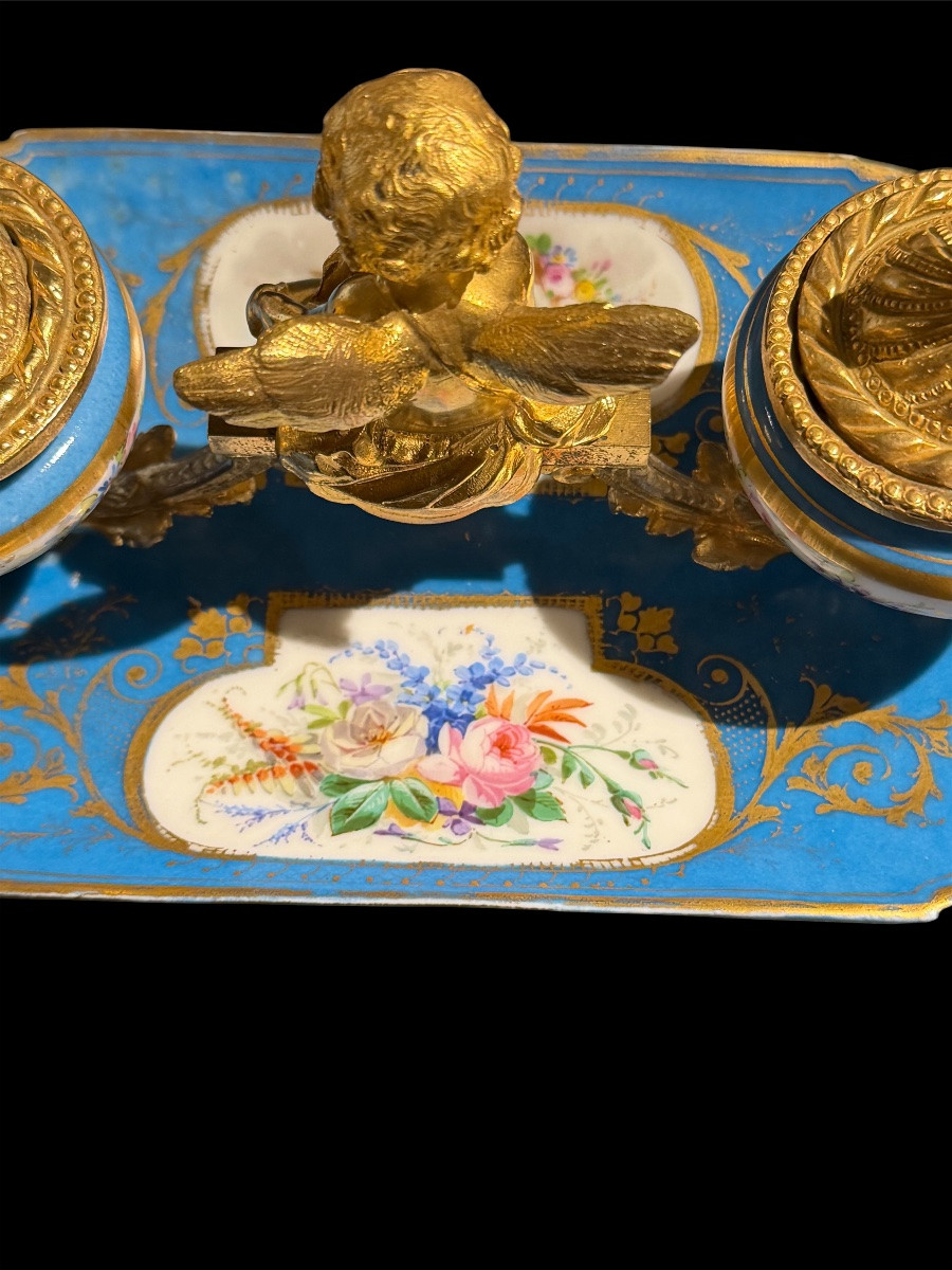 Encrier en porcelaine de Sèvres et bronzes dorés - Époque Napoléon III-photo-1