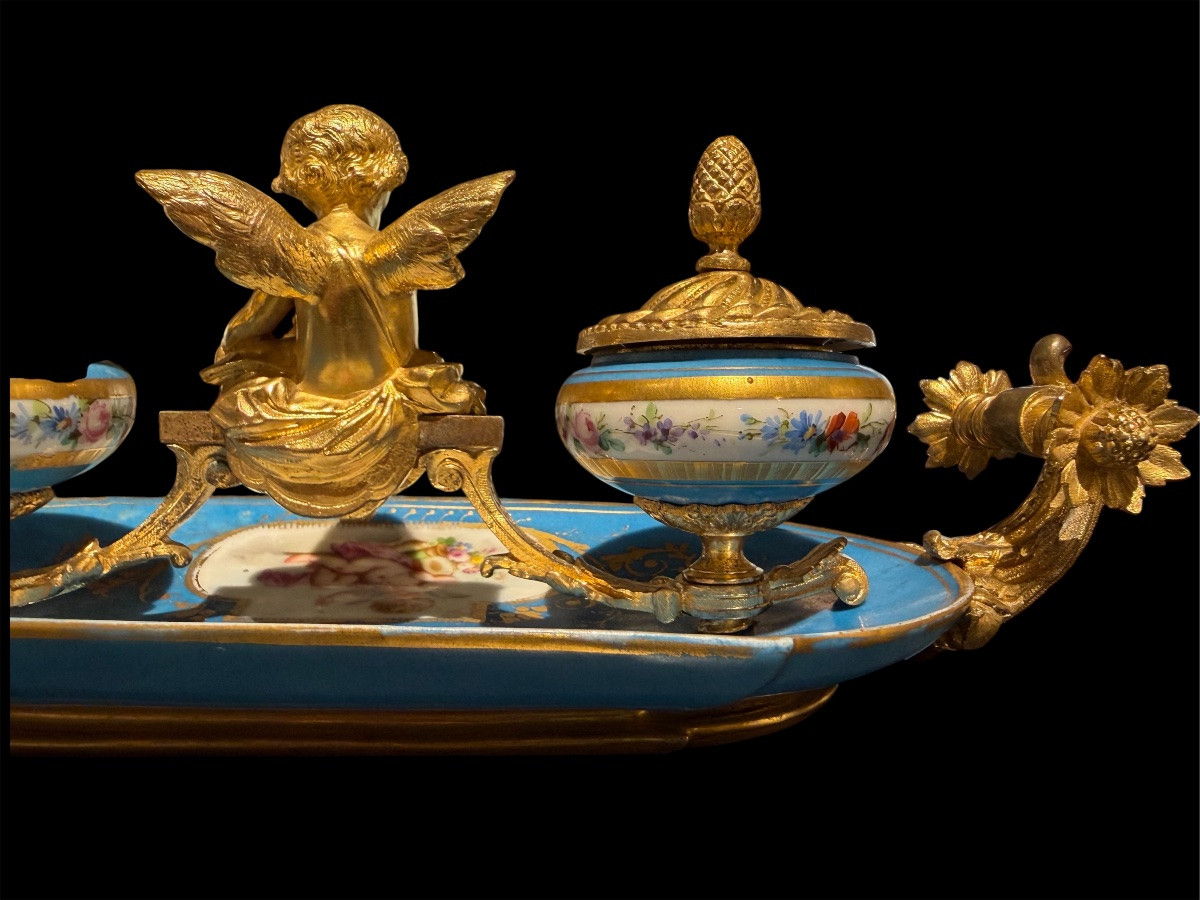 Encrier en porcelaine de Sèvres et bronzes dorés - Époque Napoléon III-photo-4