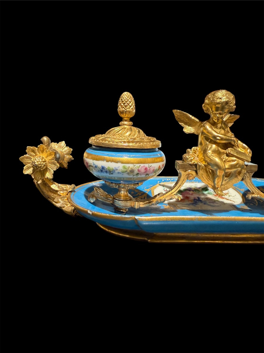 Encrier en porcelaine de Sèvres et bronzes dorés - Époque Napoléon III-photo-5