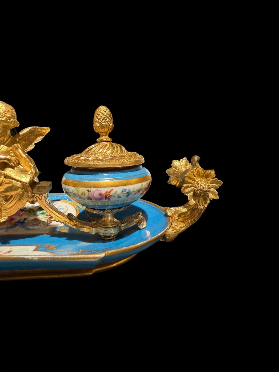Encrier en porcelaine de Sèvres et bronzes dorés - Époque Napoléon III-photo-6