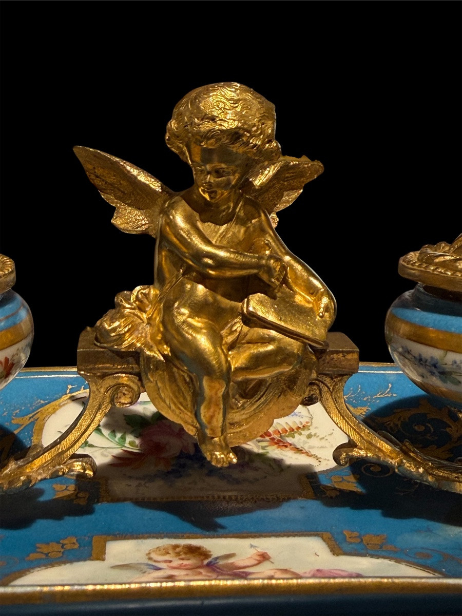 Encrier en porcelaine de Sèvres et bronzes dorés - Époque Napoléon III-photo-7