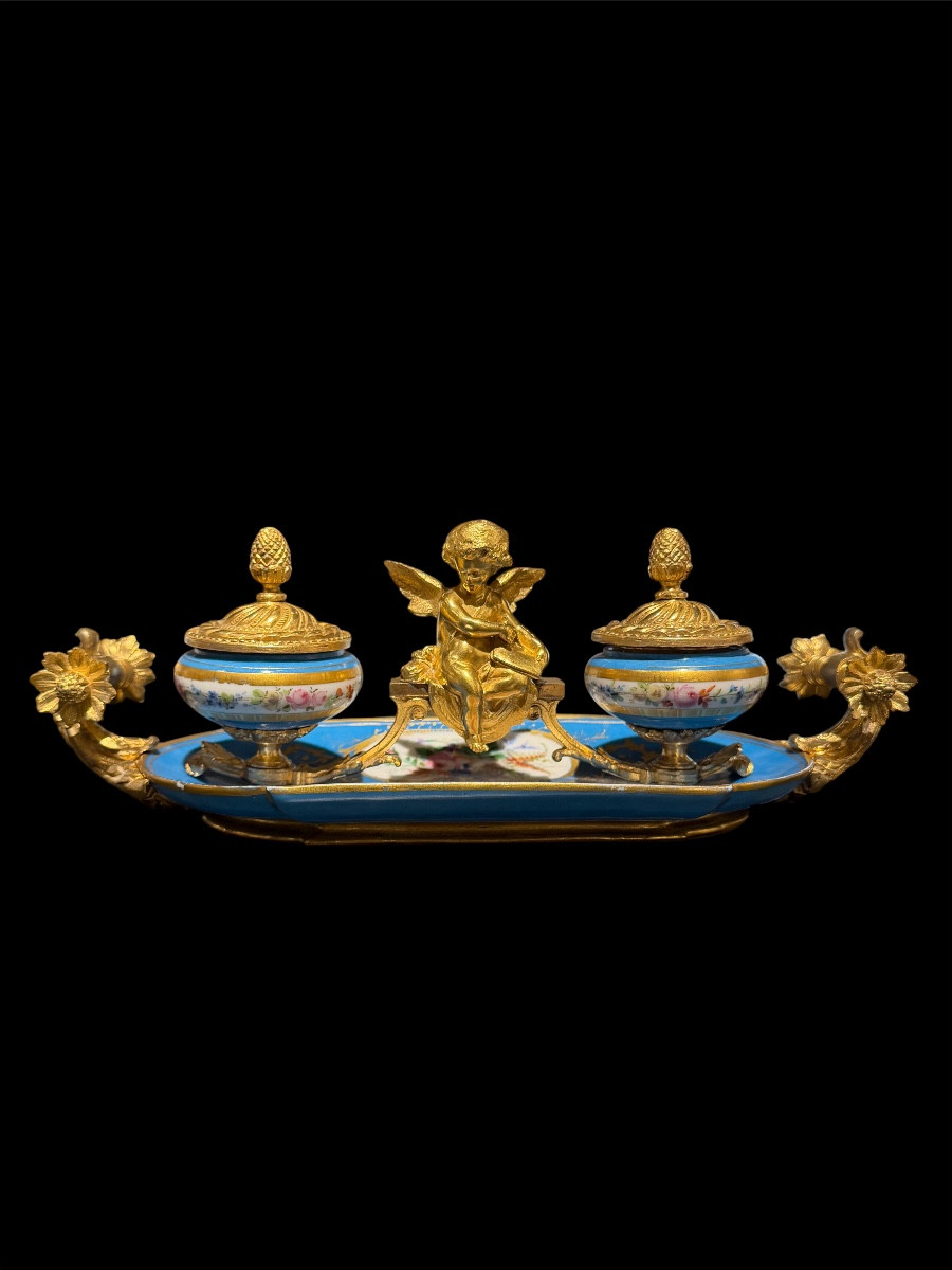 Encrier en porcelaine de Sèvres et bronzes dorés - Époque Napoléon III
