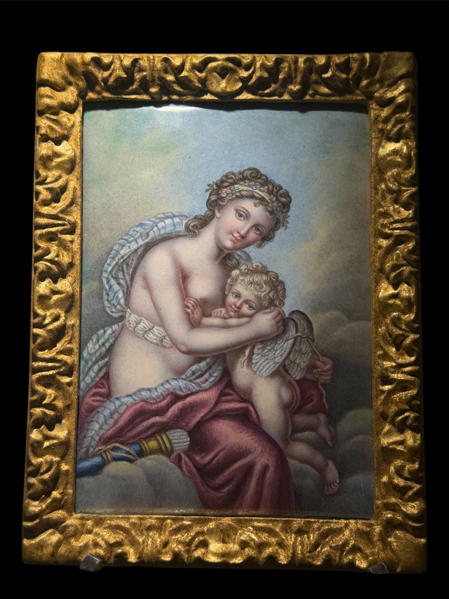 Peinture sur émail représentant Vénus et l'Amour - Période Néoclassique-photo-2