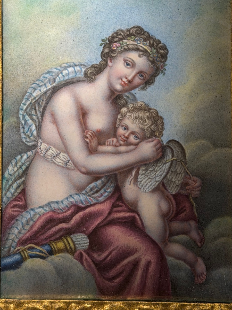Peinture sur émail représentant Vénus et l'Amour - Période Néoclassique-photo-3