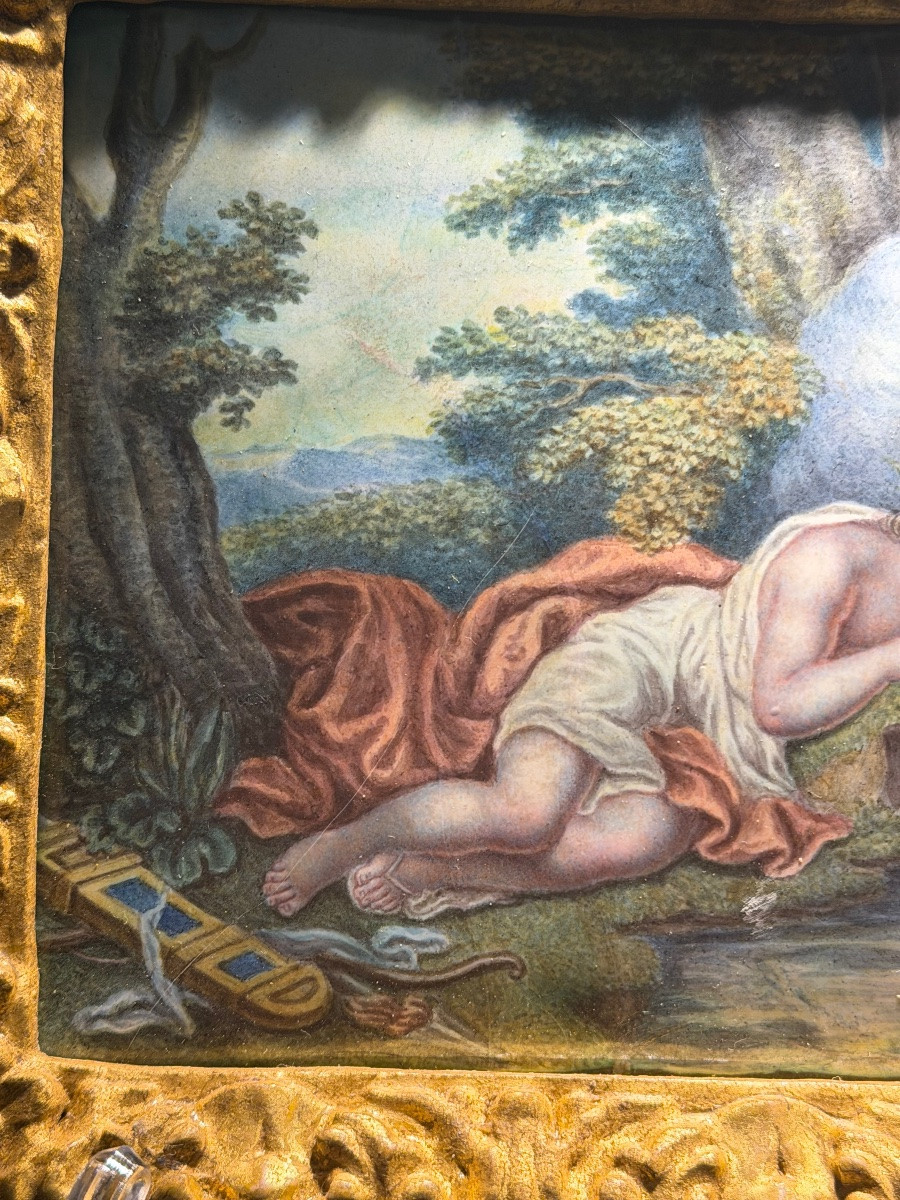 Peinture sur émail représentant Vénus et l'Amour à la source - Époque XVIIIe siècle-photo-3