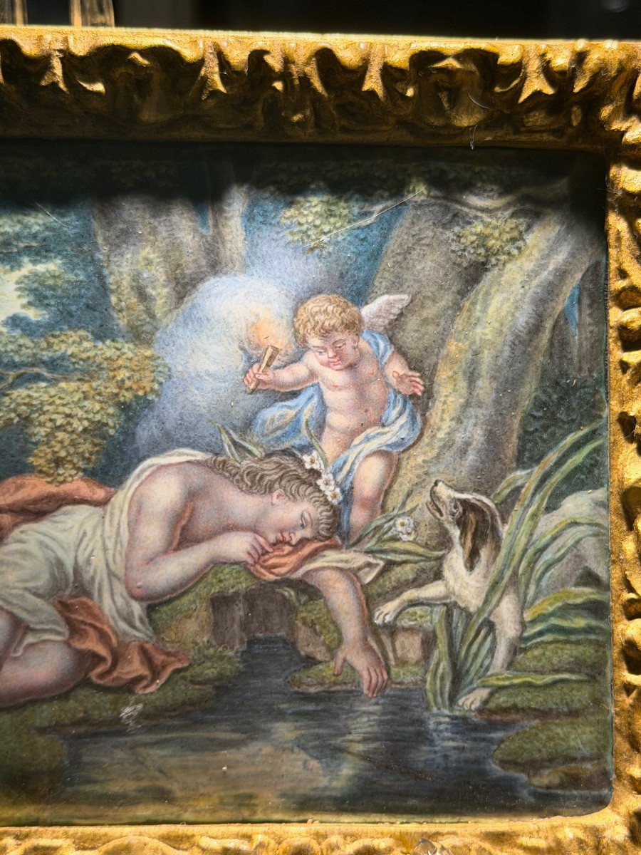 Peinture sur émail représentant Vénus et l'Amour à la source - Époque XVIIIe siècle-photo-4