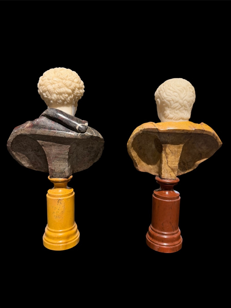 Paire de Bustes en Marbre Statuaire - Marc Aurèle et Titus - Époque du Grand Tour,Fin XVII S.-photo-2
