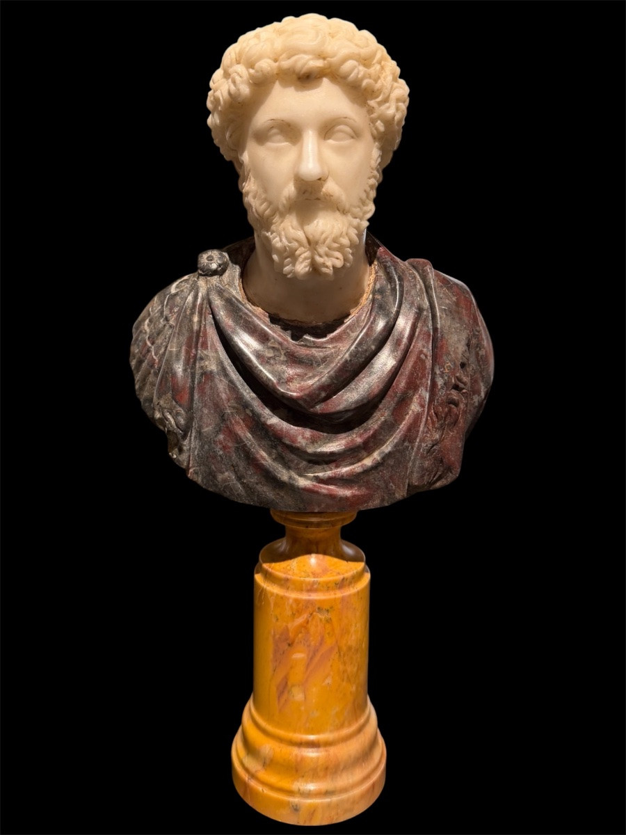 Paire de Bustes en Marbre Statuaire - Marc Aurèle et Titus - Époque du Grand Tour,Fin XVII S.-photo-3