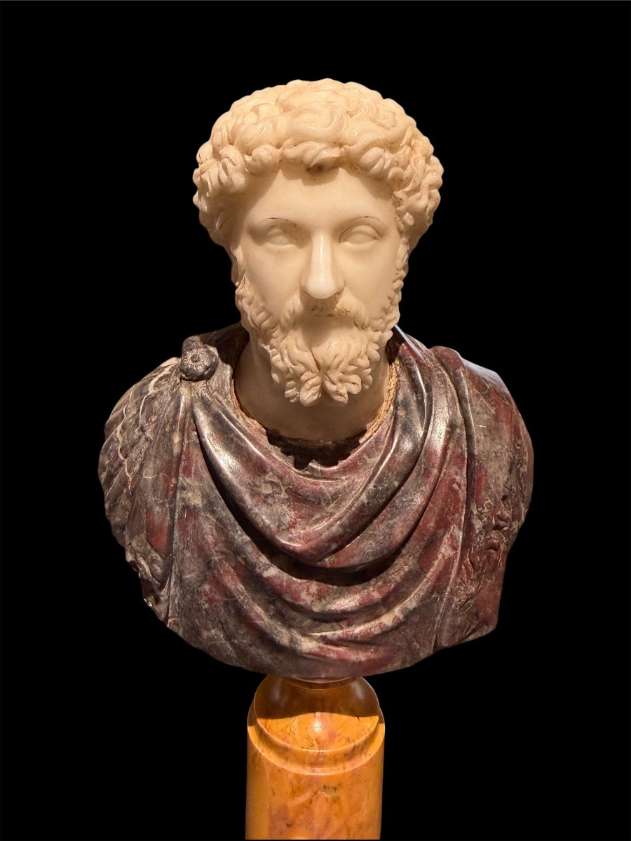 Paire de Bustes en Marbre Statuaire - Marc Aurèle et Titus - Époque du Grand Tour,Fin XVII S.-photo-1
