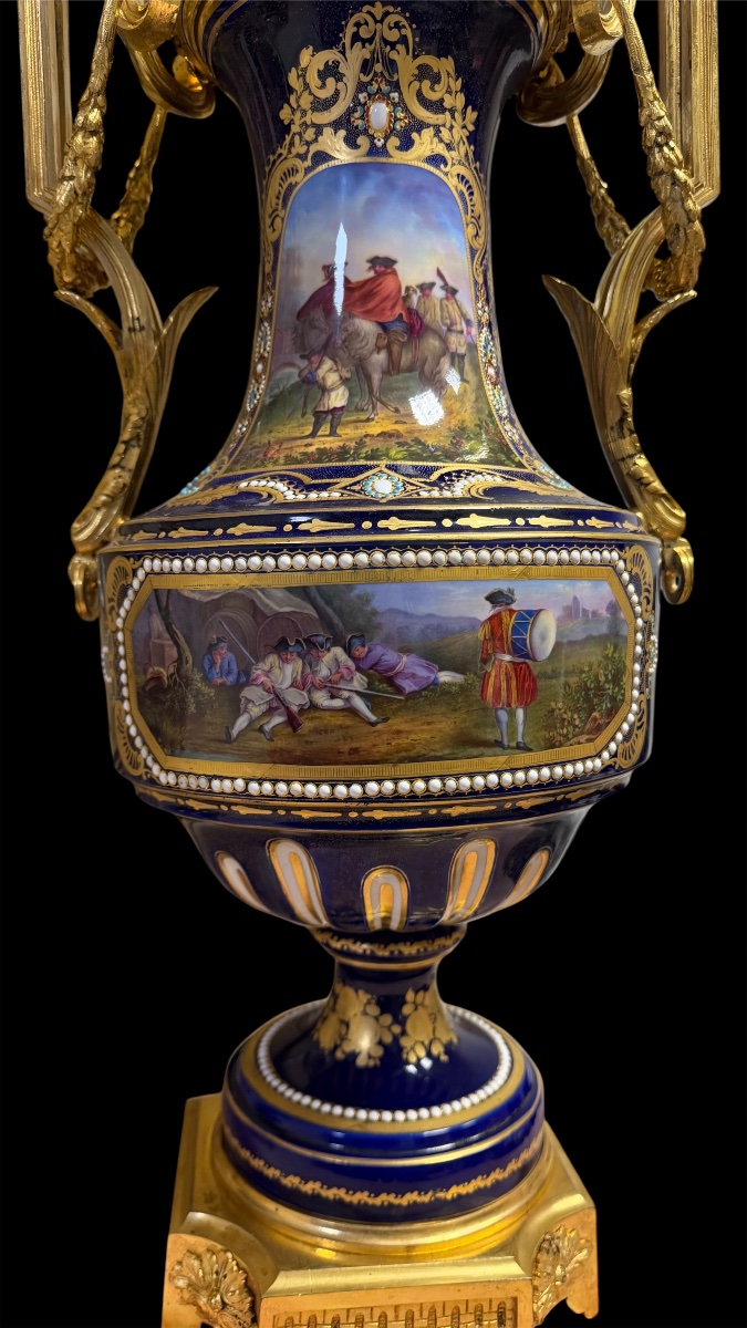 Pair Of Sèvres Porcelain And Gilded Bronze Vases, Jewel-decorated, 1840–1850-photo-6