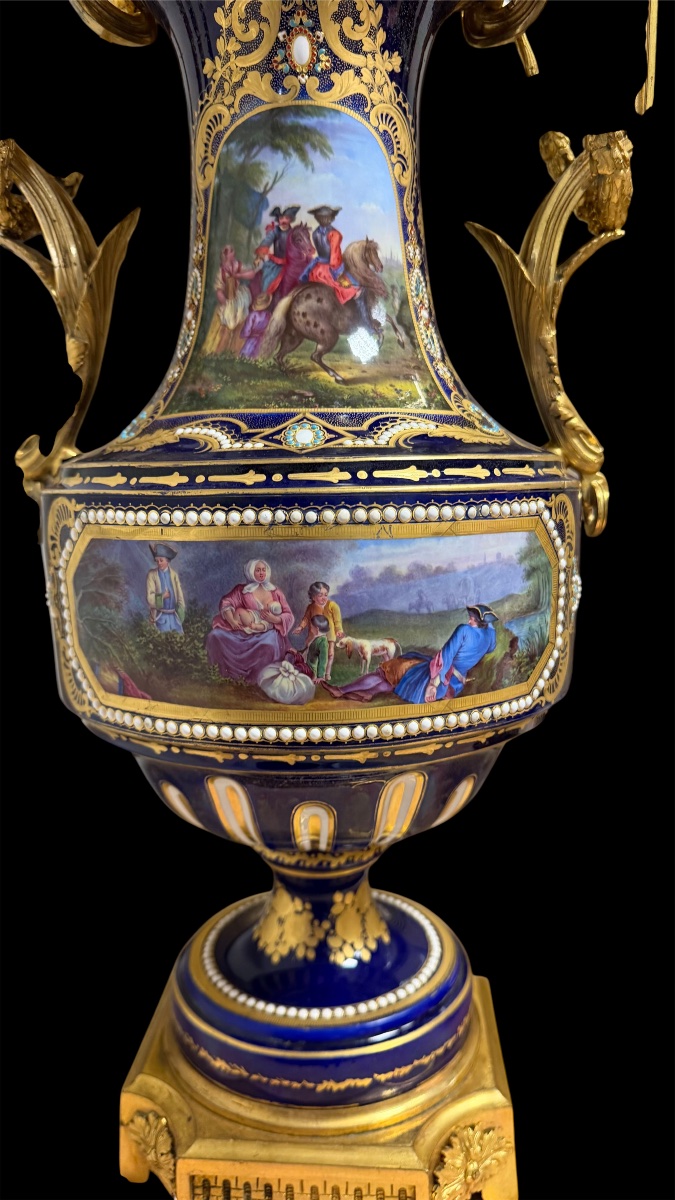 Pair Of Sèvres Porcelain And Gilded Bronze Vases, Jewel-decorated, 1840–1850-photo-7