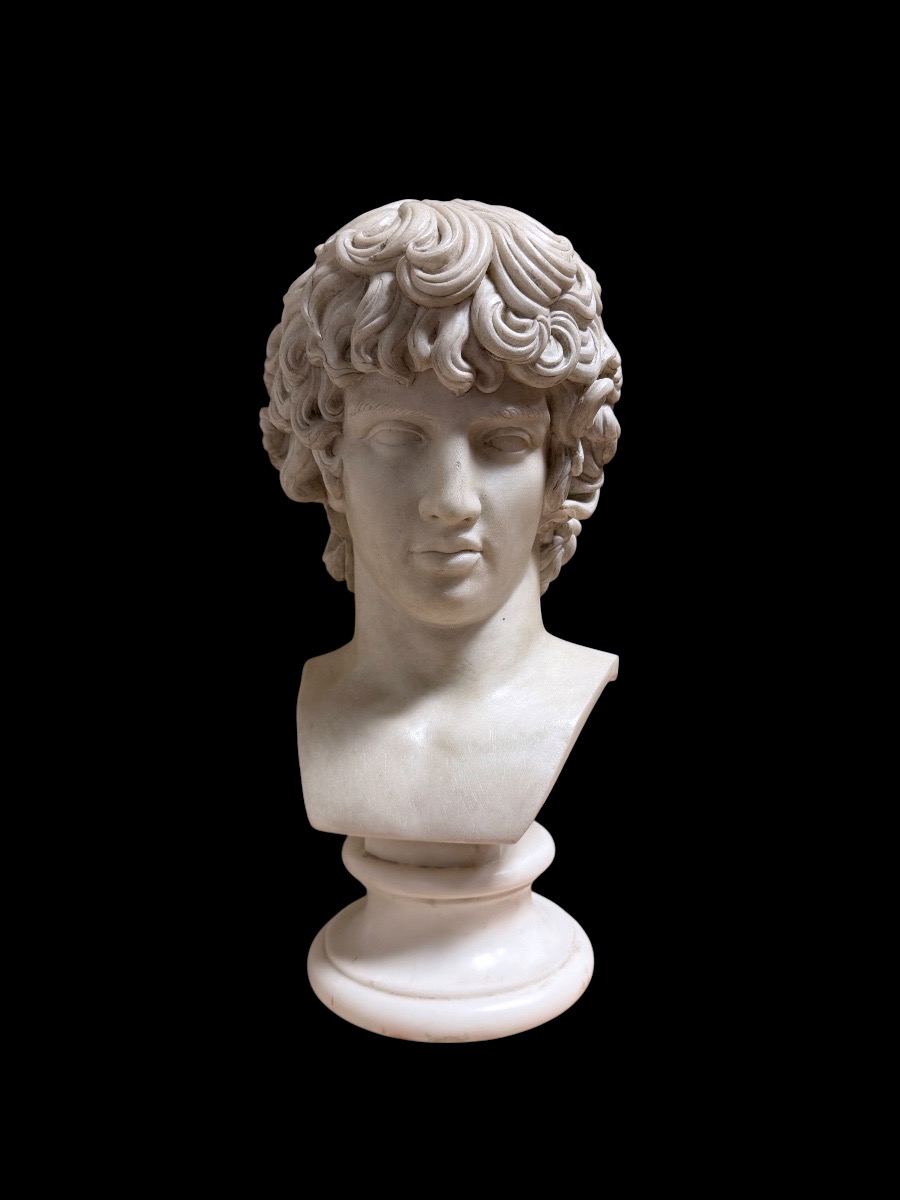 Buste d’Antinoüs en marbre statuaire, Grand Tour, Rome, début XIXe siècle