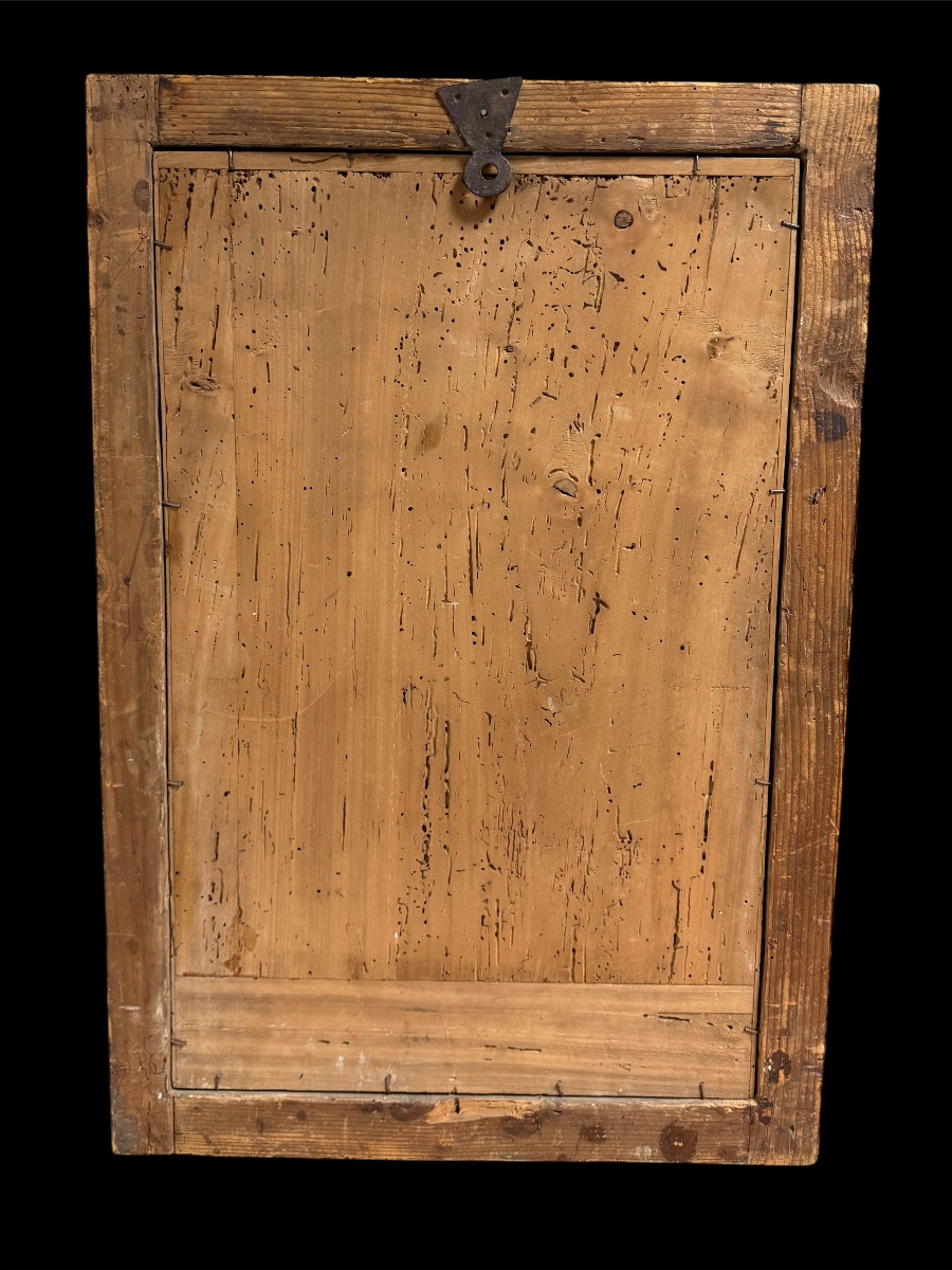 Panneau ombrien XVe s. – Saint Antoine Abbé au Tau, cadre d'époque sculpté en bois-photo-3