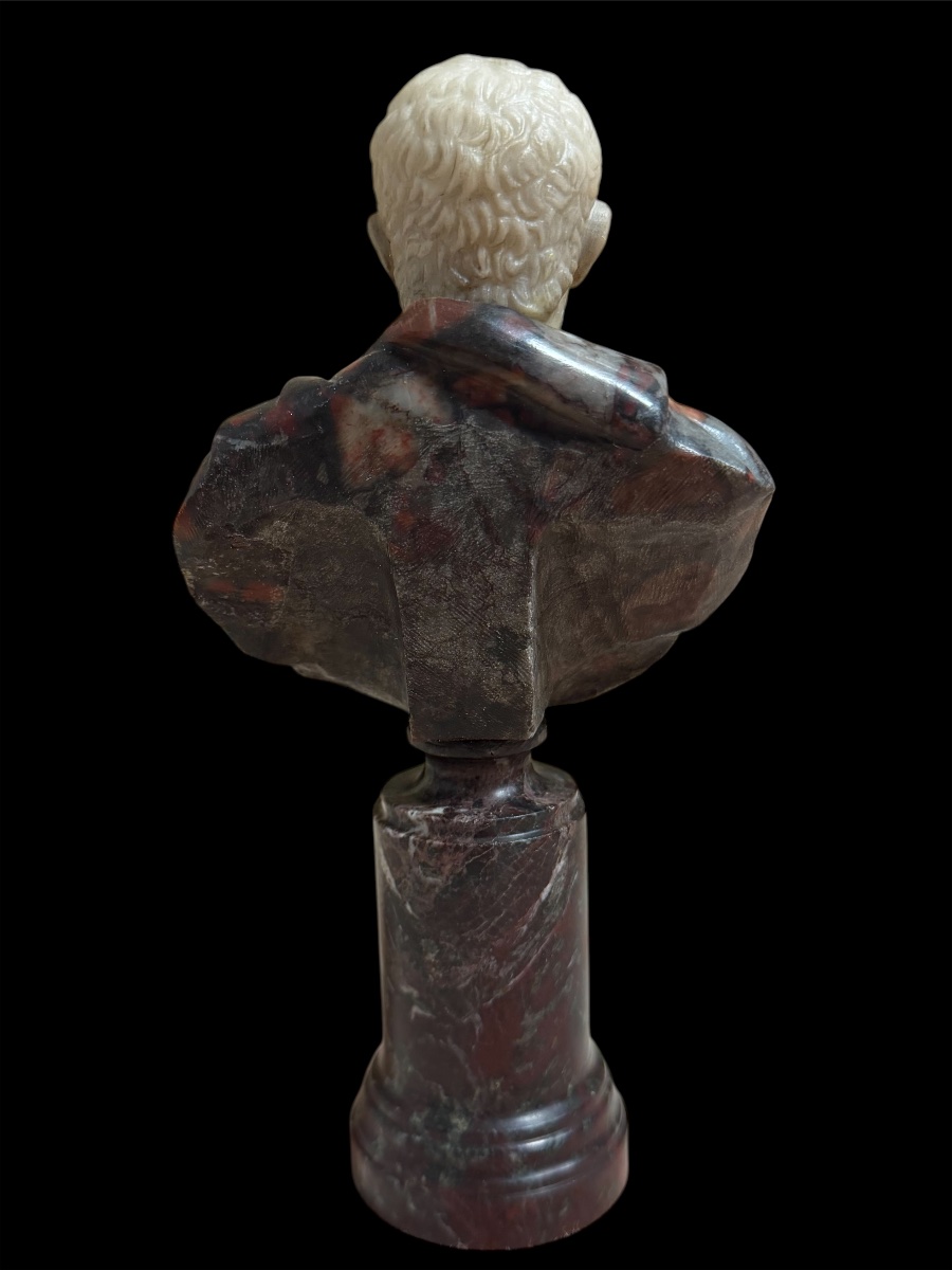 Grand Tour Bust In Statuary Marble, African Marble, And Holy Marble — Roman Emperor, Rome, 18th Century-photo-3