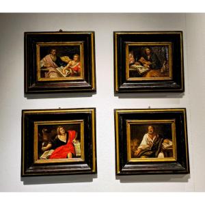 Quatre peintures à l'huile sur toile avec cadres contemporains représentant « 4 Évangélistes »