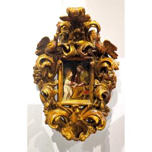 Painting On A Wooden Panel Within A Contemporary Frame Depicting "the Education Of The Virgin"