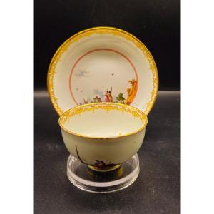 Meissen Porcelain Cup And Saucer With Port Views, 1735