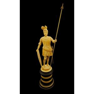 Noble en Armure, Sculpture Allemande en Ivoire avec Base en Ébène et Ivoire, XIXe Siècle