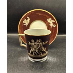 Grande tasse et soucoupe Real Fabbrica Ferdinandea Naples 1790-1800 porcelaine