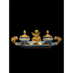 Inkwell Made Of Sèvres Porcelain And Gilded Bronze - Napoleonic III Period