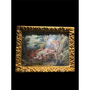 Enamel Painting Depicting Venus And Cupid At A Spring - 18th Century
