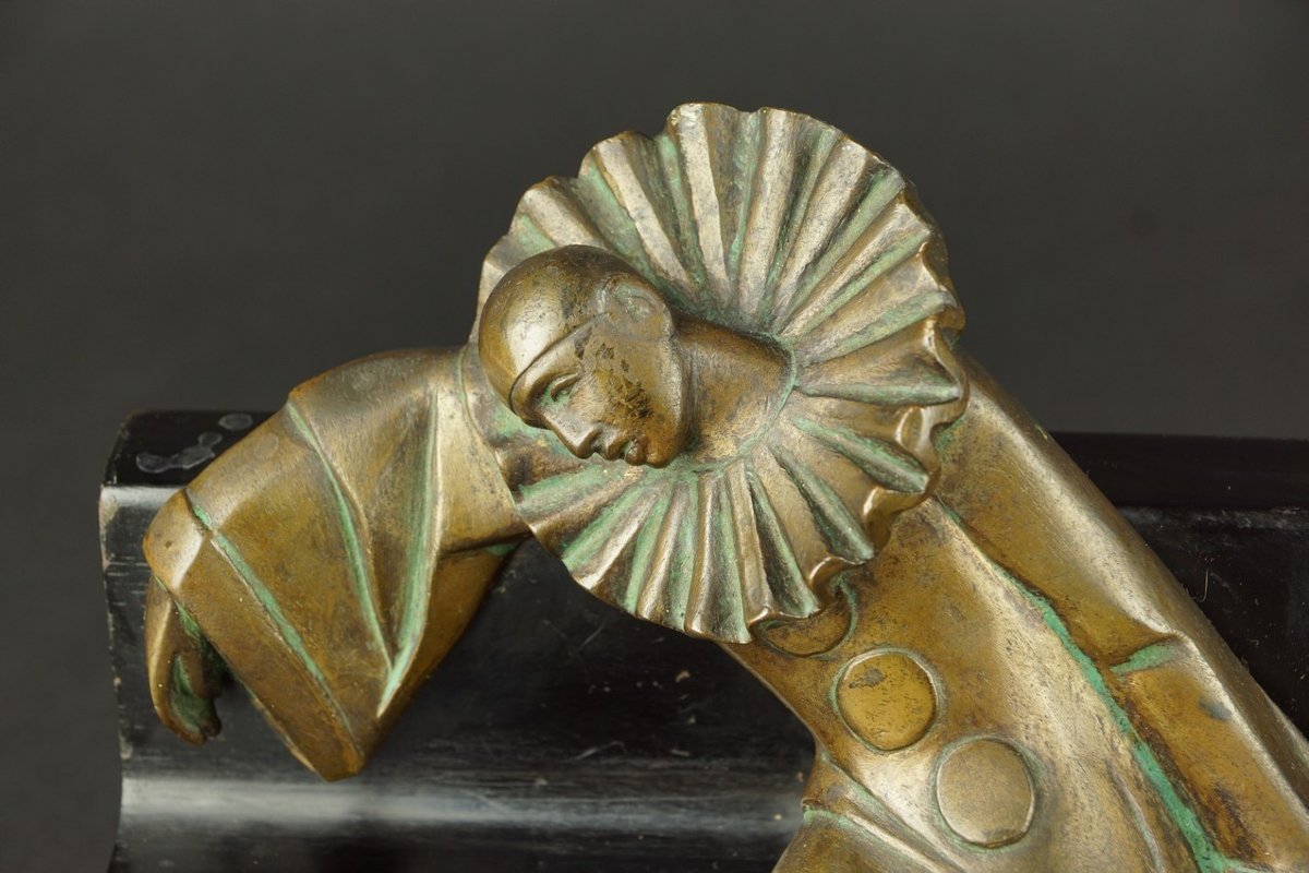 Pierrot Unplugged, Bronze, Wood, Art Deco, 1920s-30s.-photo-4
