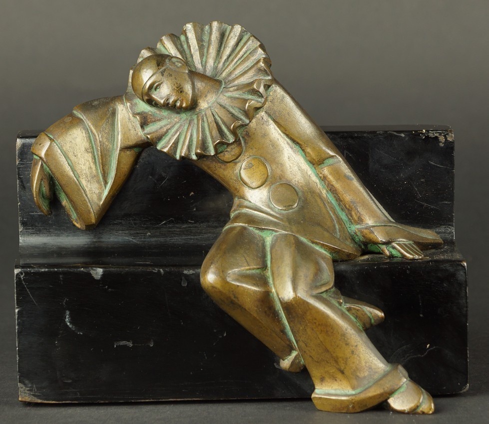 Pierrot Unplugged, Bronze, Wood, Art Deco, 1920s-30s.