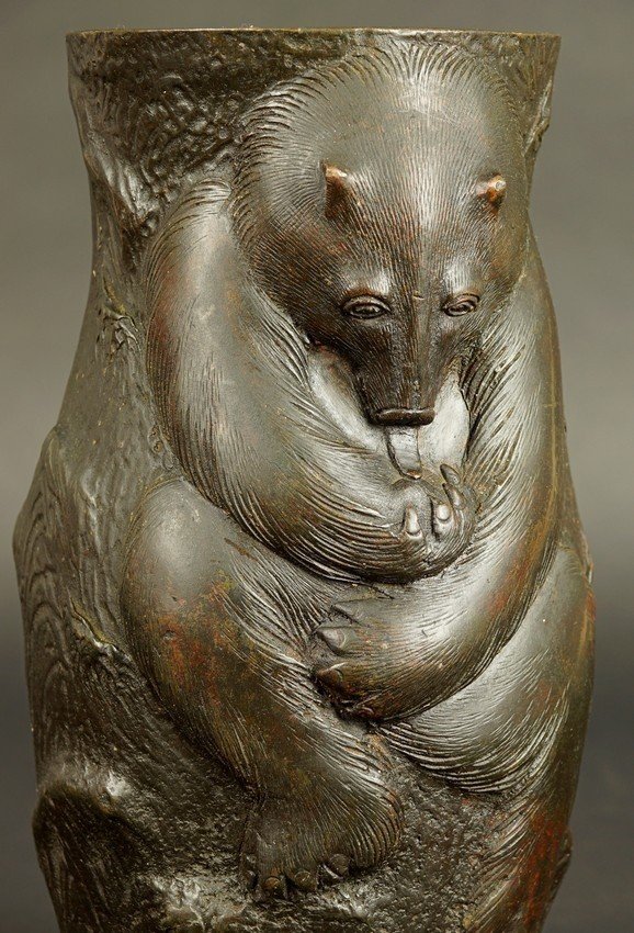 VASE AVEC OURS, bronze, Japon, XIXe siècle.-photo-1
