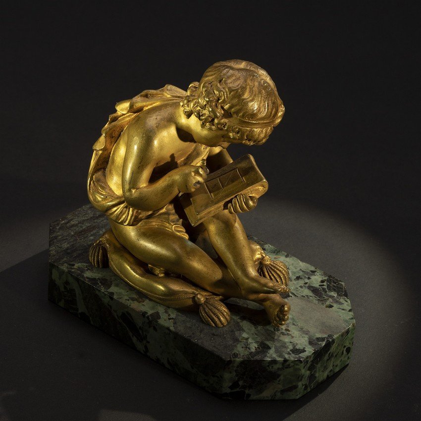 Petit Architecte, bronze doré, Charles Sauvage Lemire, France, XIXe siècle.-photo-3