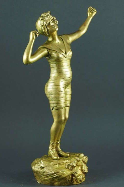 Baigneuse, R.  Noel, bronze doré, années 1920-1930.-photo-2