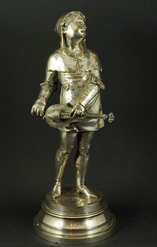 Jeune Musicien, A.L. Lalouette, bronze argenté, seconde moitié du XIXe siècle.-photo-3