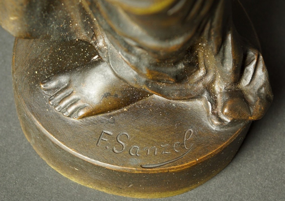 Half-nude Female, F. Sanzel (1829-1893), Bronze, Second Half Of The 19th Century.-photo-1