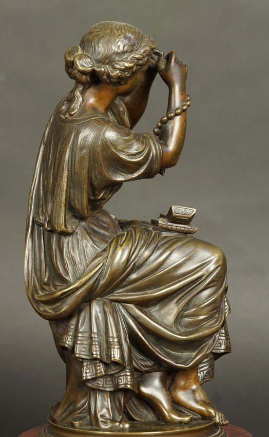 Woman Threading Pearls, Bronze, France, Second Half Of The 19th Century.-photo-4
