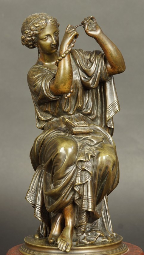 Woman Threading Pearls, Bronze, France, Second Half Of The 19th Century.