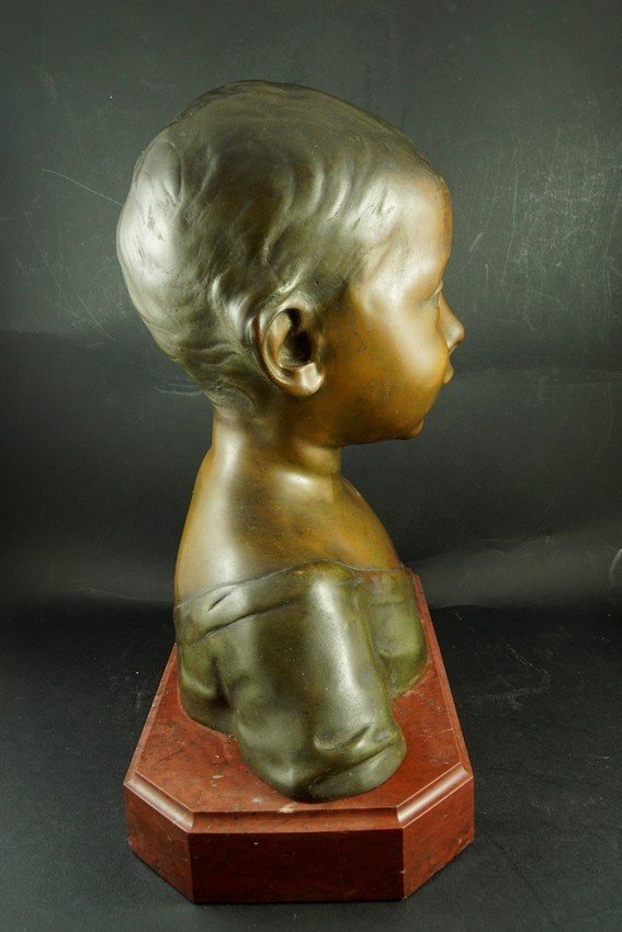 Bust Of A Little Boy, After Da Settignano, Bronze, Second Half Of The 19th Century.-photo-2