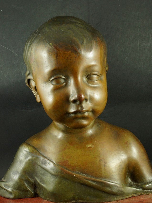 Bust Of A Little Boy, After Da Settignano, Bronze, Second Half Of The 19th Century.-photo-3