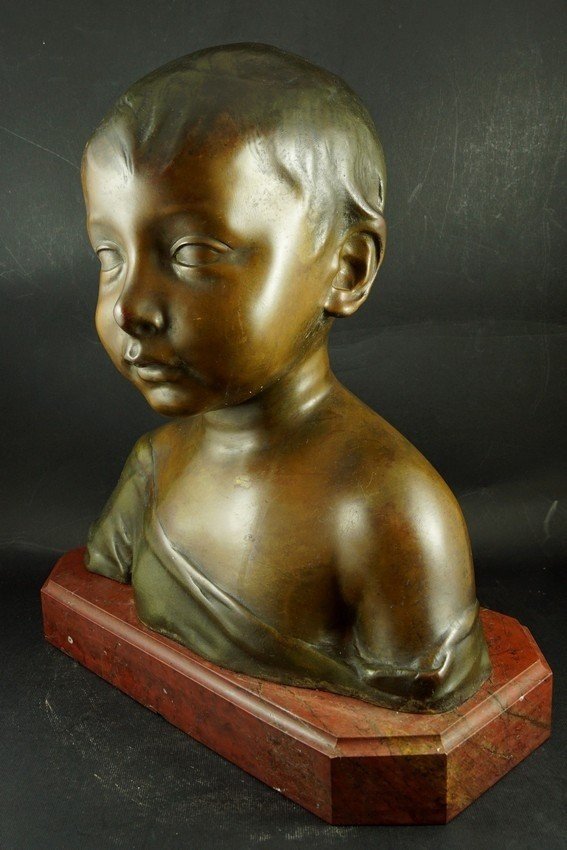 Bust Of A Little Boy, After Da Settignano, Bronze, Second Half Of The 19th Century.-photo-1