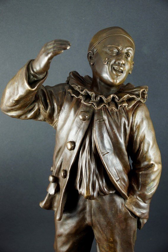 Pierrot With A Fly, E. Engler, Bronze, Late 19th Century.-photo-3