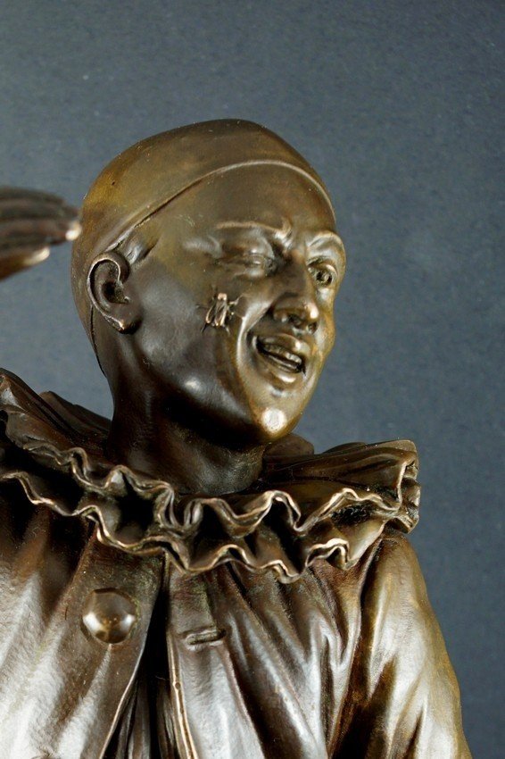 Pierrot With A Fly, E. Engler, Bronze, Late 19th Century.-photo-4