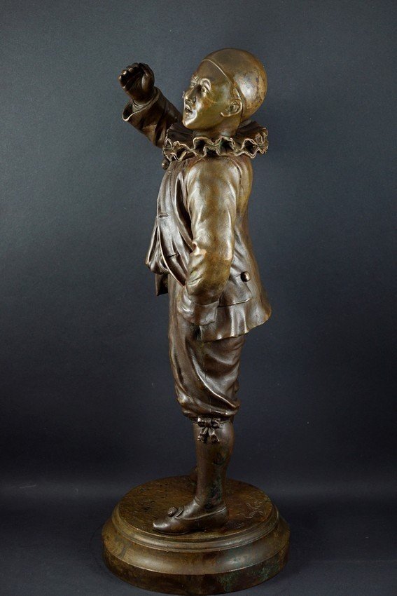 Pierrot With A Fly, E. Engler, Bronze, Late 19th Century.-photo-4