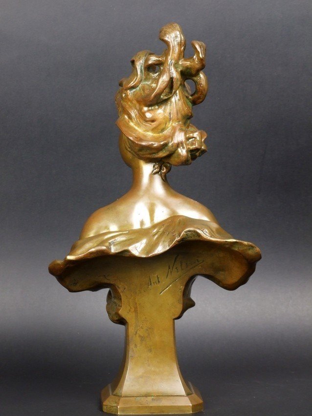 Young Girl With Art Nouveau Hairstyle, A. Nelson, 19th/20th Century-photo-4