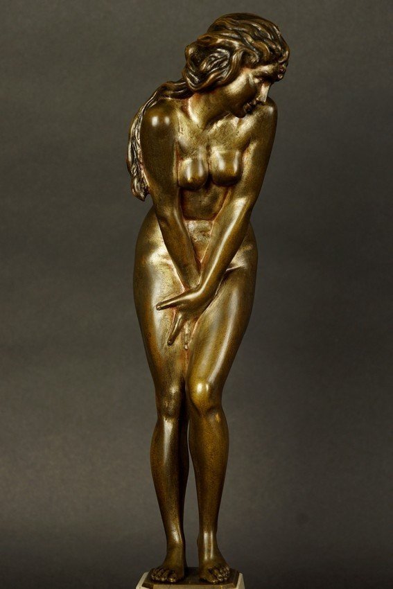 Femme Embarrassée, bronze, art déco, années 1920-1930. XXe siècle-photo-3