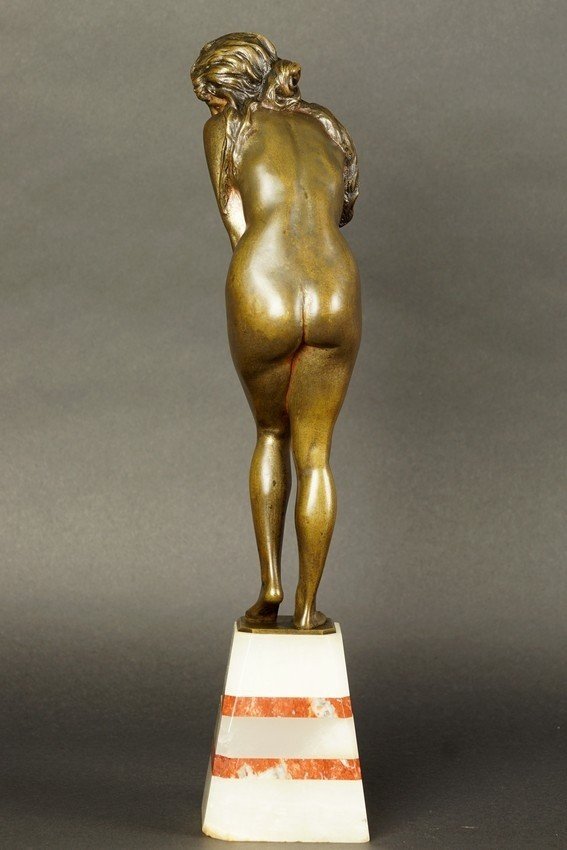 Femme Embarrassée, bronze, art déco, années 1920-1930. XXe siècle-photo-2