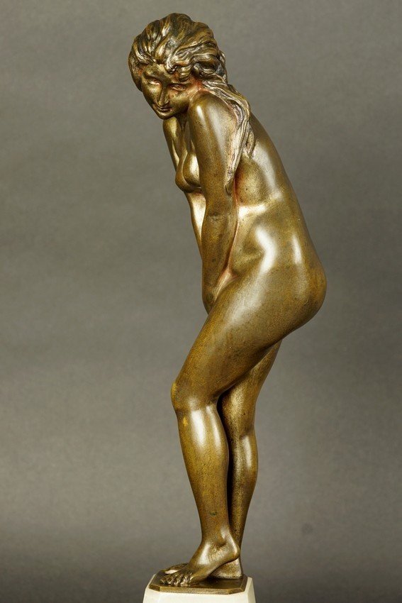 Femme Embarrassée, bronze, art déco, années 1920-1930. XXe siècle-photo-4
