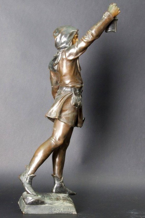 Le Couvre Feu, bronze,  Eugène Marioton (1857- 1933), France, XIXe/XXe siècle-photo-2